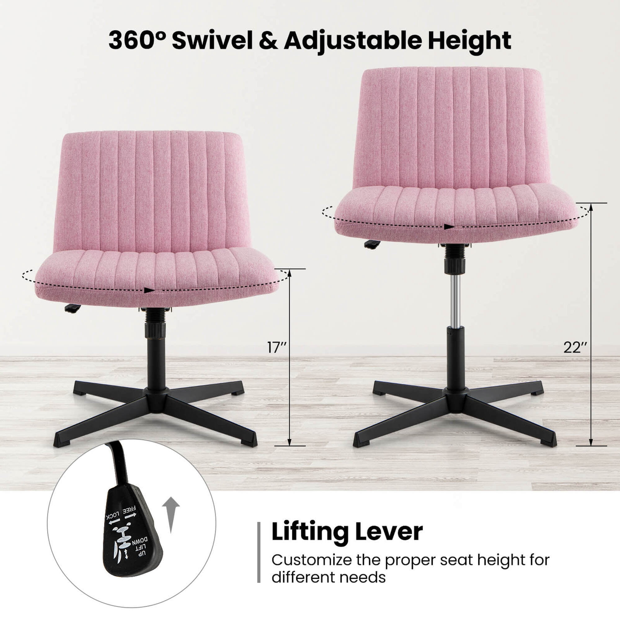 Costway Criss Cross Legged Office Chair Ergonomic Mid Back Computer Desk Chair Pink