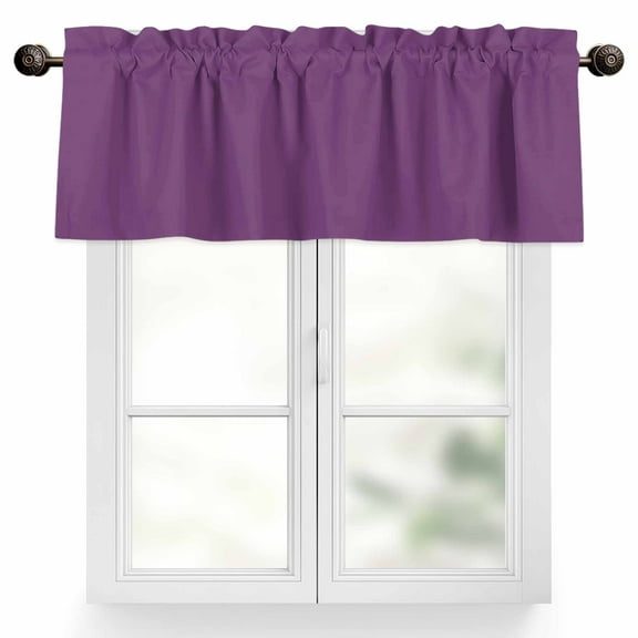 Purple Valances for Windows, 42 x 12in, Simple Background Modern Solid Color Monochrome Rod Pocket Kitchen Valance Curtain Light Filtering Window Treatments for Living Room Bedroom, 1 Panel