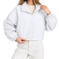 thumbnail image 2 of Women's Cropped Jackets Lightweight Windbreaker Mock Neck Jackets Snap Button Long Sleeve Casual Fall Winter Outerwear Coat,White,2XL, 2 of 5