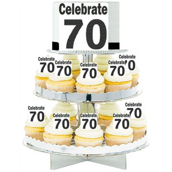 Celebrate 70 Edible Photo Toppers & Edible Cupcake Decoration Kit