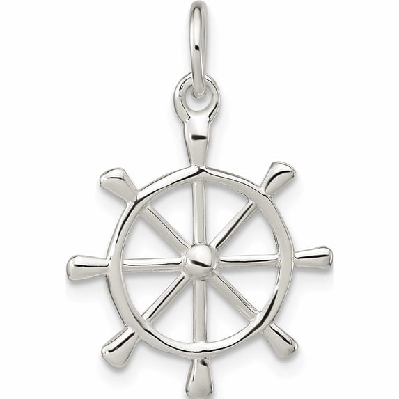 Sterling Silver Polished Ship\'s Wheel Pendant (25.05 X 17.12) Made In Thailand -Jewelry By Sweet Pea