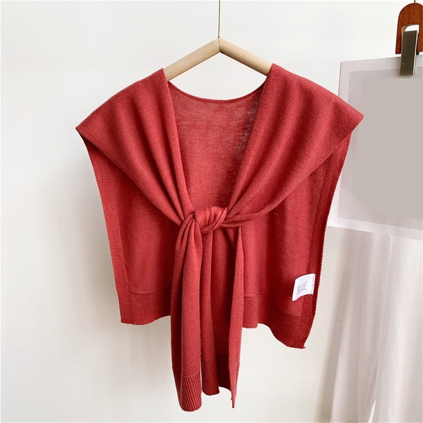 Chal pequeño de punto de color liso para mujer, abrigo para primavera y otoño, chal camisero para mujer