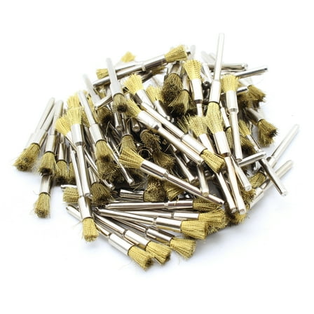 TMAX 100 pc Brass 1/4 Inch Pen Wire Brush Wheel with 1/8 Inch Shank for Dremel Rotary Tools