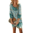 thumbnail image 4 of Taoocy Women Casual Floral Print Dresses Summer Boho V Neck Long Sleeve Flowy Loose Mini Dress, 4 of 7