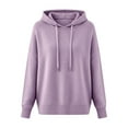 thumbnail image 4 of Women's Solid Color Hooded Sweater, Loose Fit Pullover Hoodie, Spring Autumn Knit Top, Casual Oversized Pullover, Soft Cotton Blend Hoodie, Comfortable Lounge Wear Light Violet XL, 4 of 4