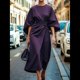 thumbnail image 2 of Vestido Elegante de Cóctel para Mujer, con Mangas Murciélago, Liso, Informal, Holgado, Fruncido, con Abertura, Midi y Cinturón. Púrpura M, 2 of 3