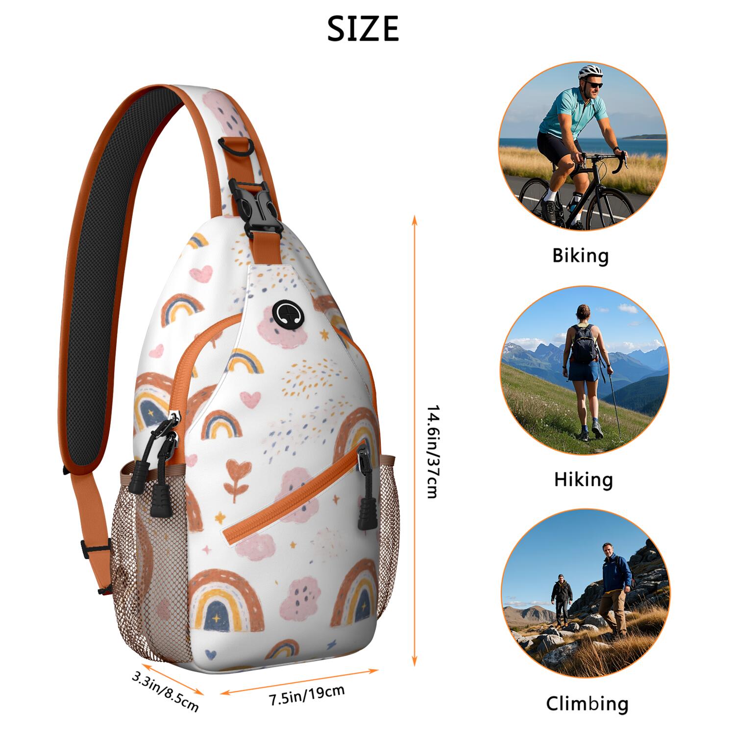 Crossbody Sling Bag Hiking Casual Sport Daypack Rainbow Cartoon () Crossbody Bag for Travel Hiking Bag for Women Men