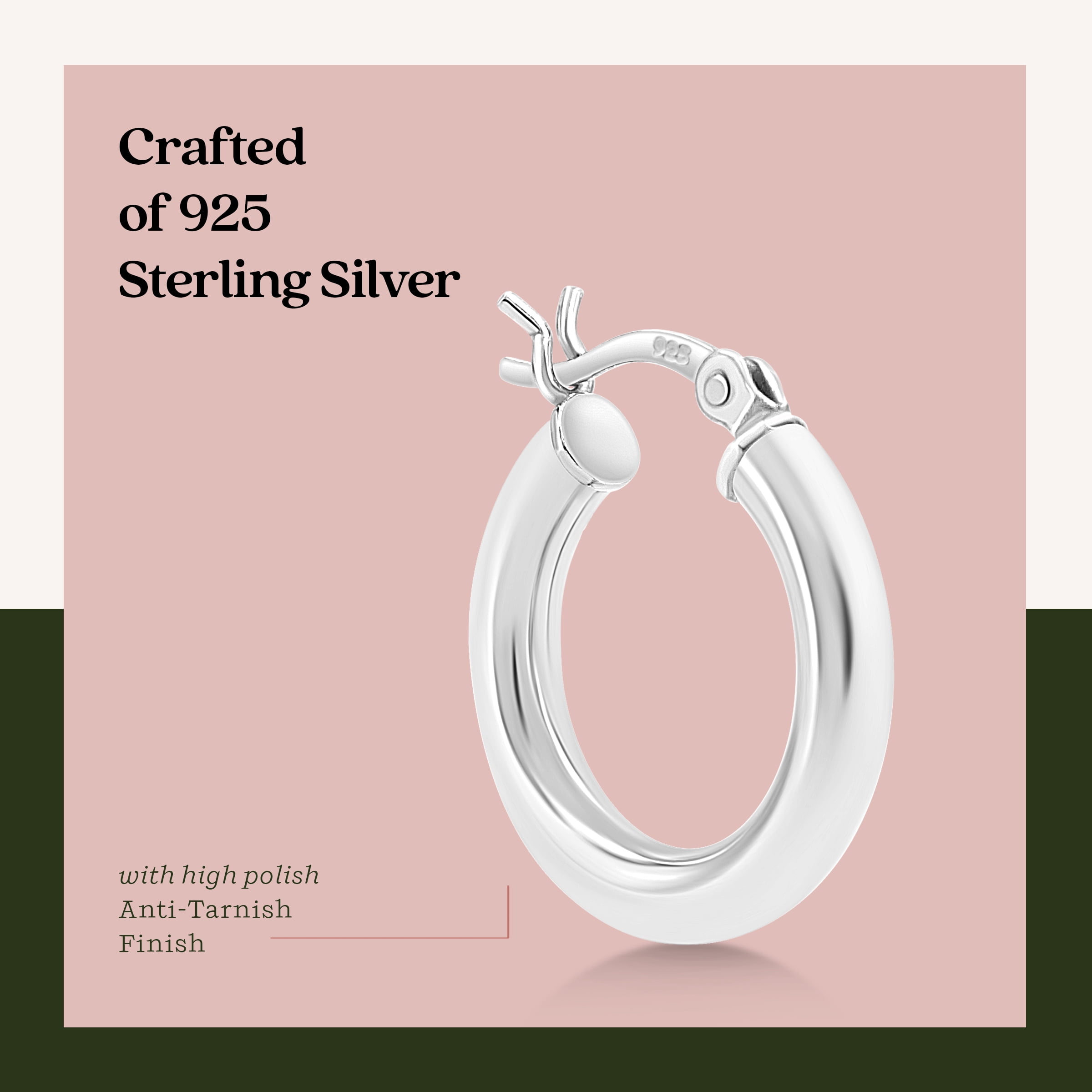 Kezef Women's 925 Sterling Silver 3mm Hoop Earrings - 18mm (3/4") Diameter