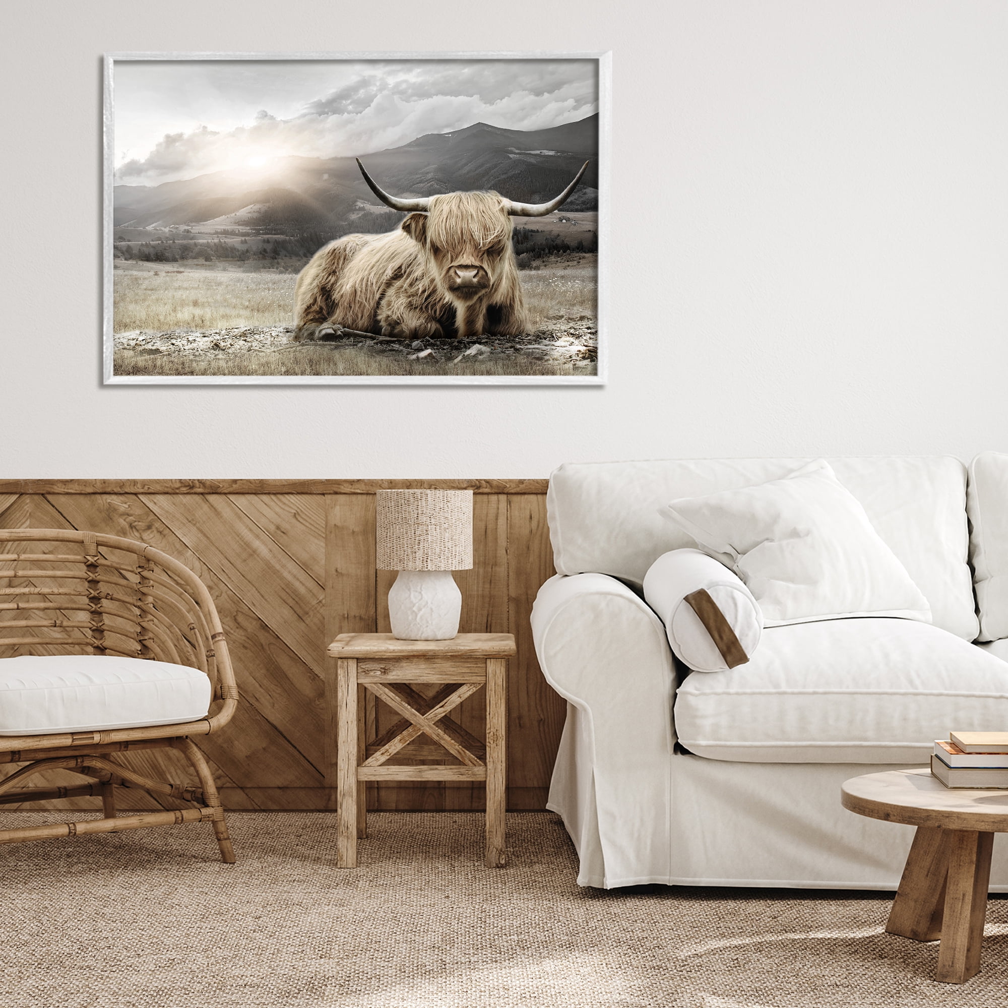 Stupell Industries Cattle Resting in Morning Sun White Framed Giclee Art, design by CAD Designs