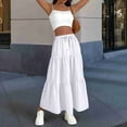 thumbnail image 5 of Women High Waisted Flowy Tiered Linen Skirt Casual Pleated A-Line Beach Long Skirts with Tie White L, 5 of 7