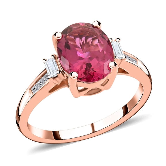 ILIANA AAA Rubellite White Diamond Oval 18K Rose Chunky Solid Real Gold Jewelry Ring for Women Jewelry Size 7 Ct 1.88 G-H Color Si1 Clarity Birthday Christmas Gifts for Women