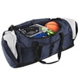 thumbnail image 3 of Extra Large 26 Inch 79 Liter Duffel Bag 48 Inch Long Shoulder Strap, Reflective Piping for Travel, Gym, Sports, Track, Field, Men, Women in Navy Blue, 3 of 6