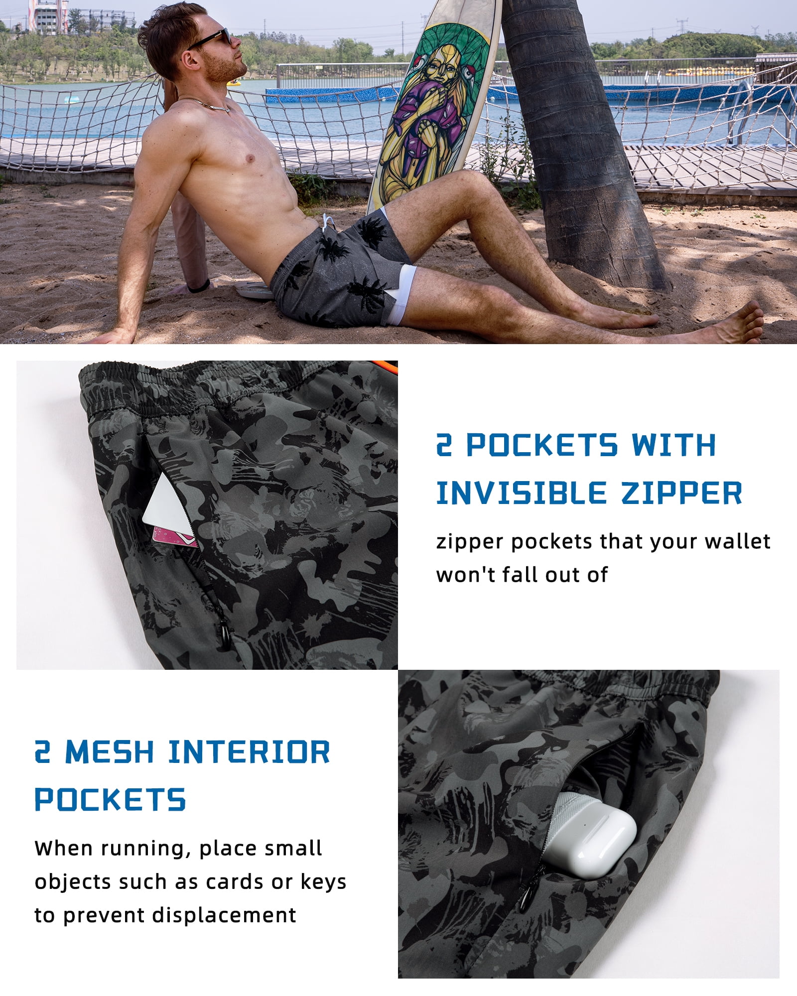 SURF CUZ Mens Swim Trunks with Compression Liner Mens