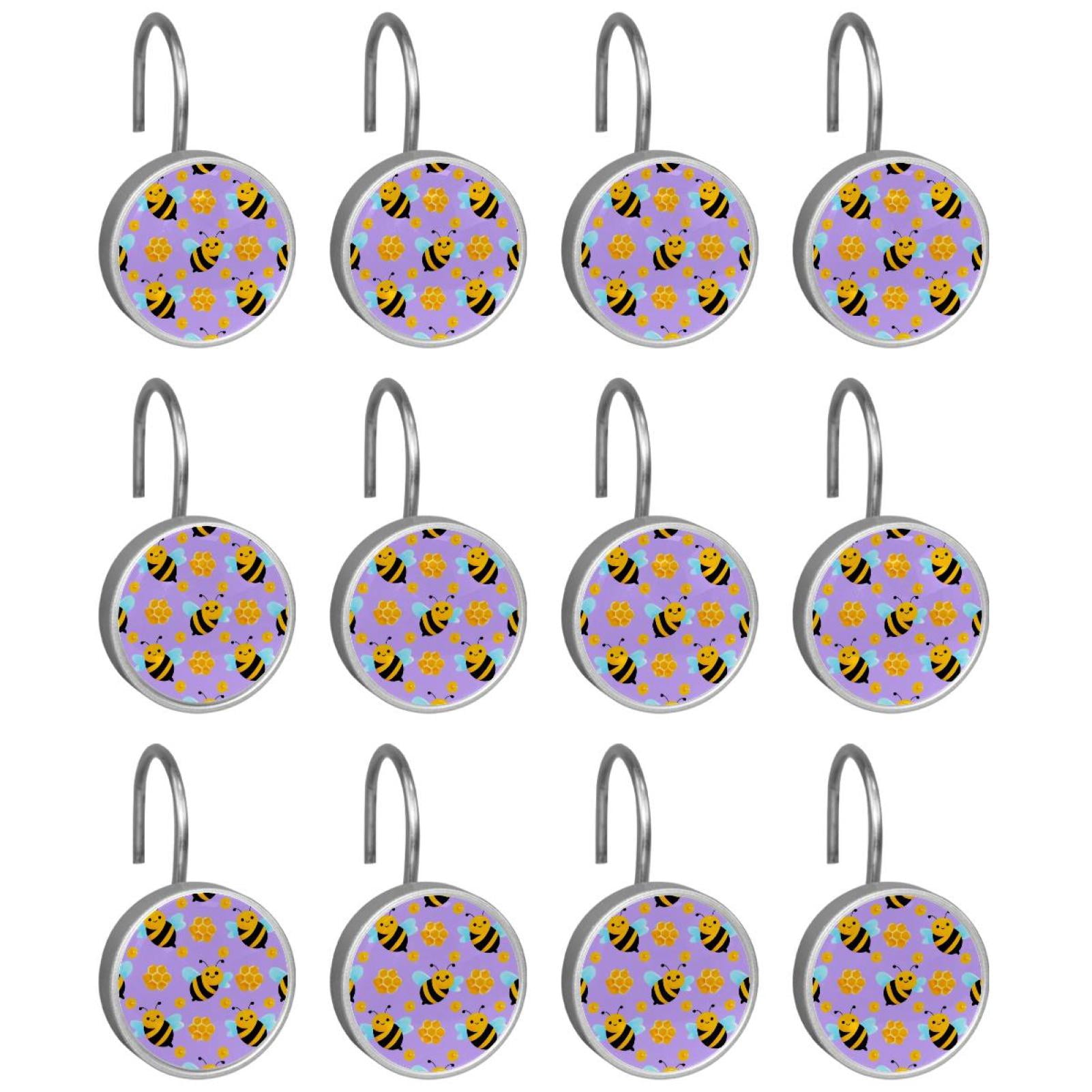 12pcs Decorative Shower Curtain Hooks, Rust Resistant Shower Rings for Bathroom Living Room,Rustproof Stainless Steel Rings for Shower Curtain and Liner Rods,Honey Honeycomb Purple