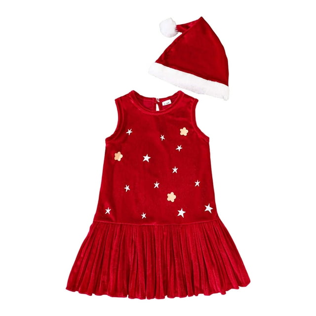 Zanarzt Robe Tutu pour Bébé Fille Sans Manches Filles et Tout-Petits Sans Manches Rouge de Noël à Imprimés d'Étoiles Robes d'Été Décontractées pour la Maison Fête Plage Rouge, 4-5 Ans