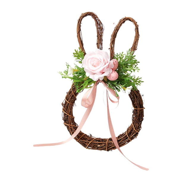Corona de Pascua, corona de primavera para puerta de entrada, adorno colgante de temporada artificial Rosa