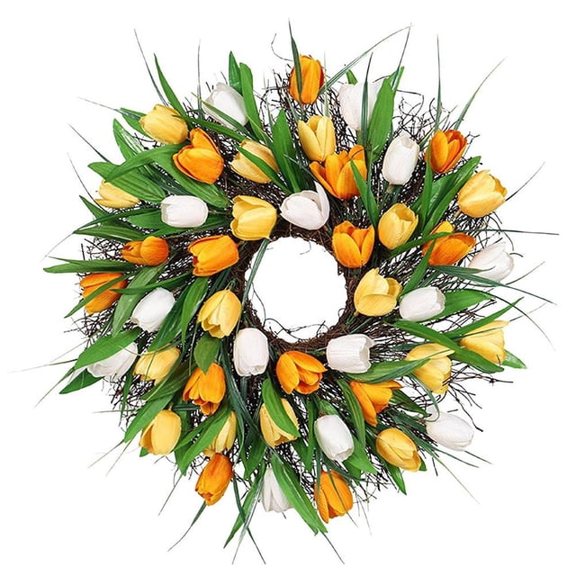 Tulipanes Artificiales, Guirnalda De Flores Para Puerta, Adornos Colgantes De Pared Para Puerta Delantera, Regalo Para El Día De La Madre matsuzay HA043186-01