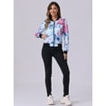 thumbnail image 3 of DARING DIVA Women's Stand Collar Front Zipper Satin Bomber Jacket XS Light Blue, 3 of 6
