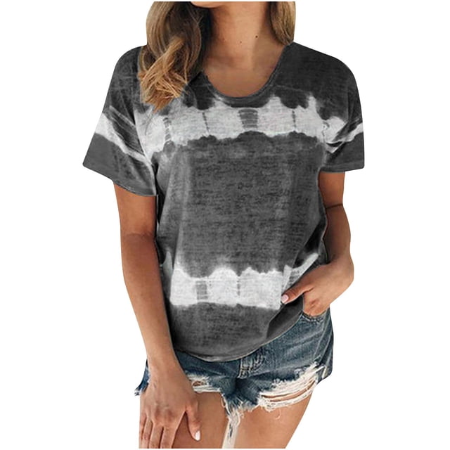 Tops Para Mujer Elegante Casual Tallas Grandes Blusas Camisas Estampado de Moda Camiseta de Manga Corta Cuello Redondo Odeerbi ODB154846