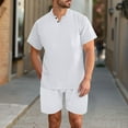 thumbnail image 2 of Stamzod Men Short Sets Outfits Solid Color Short Sleeve Tshirt Casual Shorts with Pocket Summer Track Suits Mens Vacation Outfits White L, 2 of 9