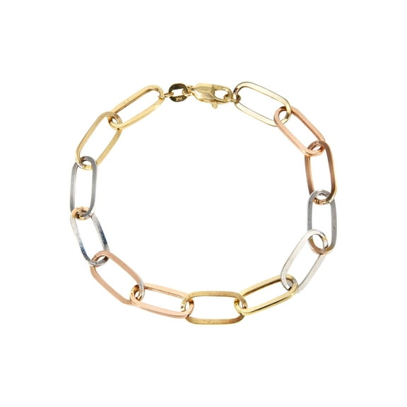 Semi Solid  Tri Color Paper Clip Gold Bracelet 14K