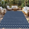 thumbnail image 2 of Navy Blue Geometric Outdoor Rug for Patio/Deck/Porch, Non-Slip Large Area Rug 4 x 6 Ft, Modern Pure Color Abstract Striped Indoor Outdoor Rugs Washable Area Rugs, Reversible Camping Rug Carpet Runner, 2 of 8