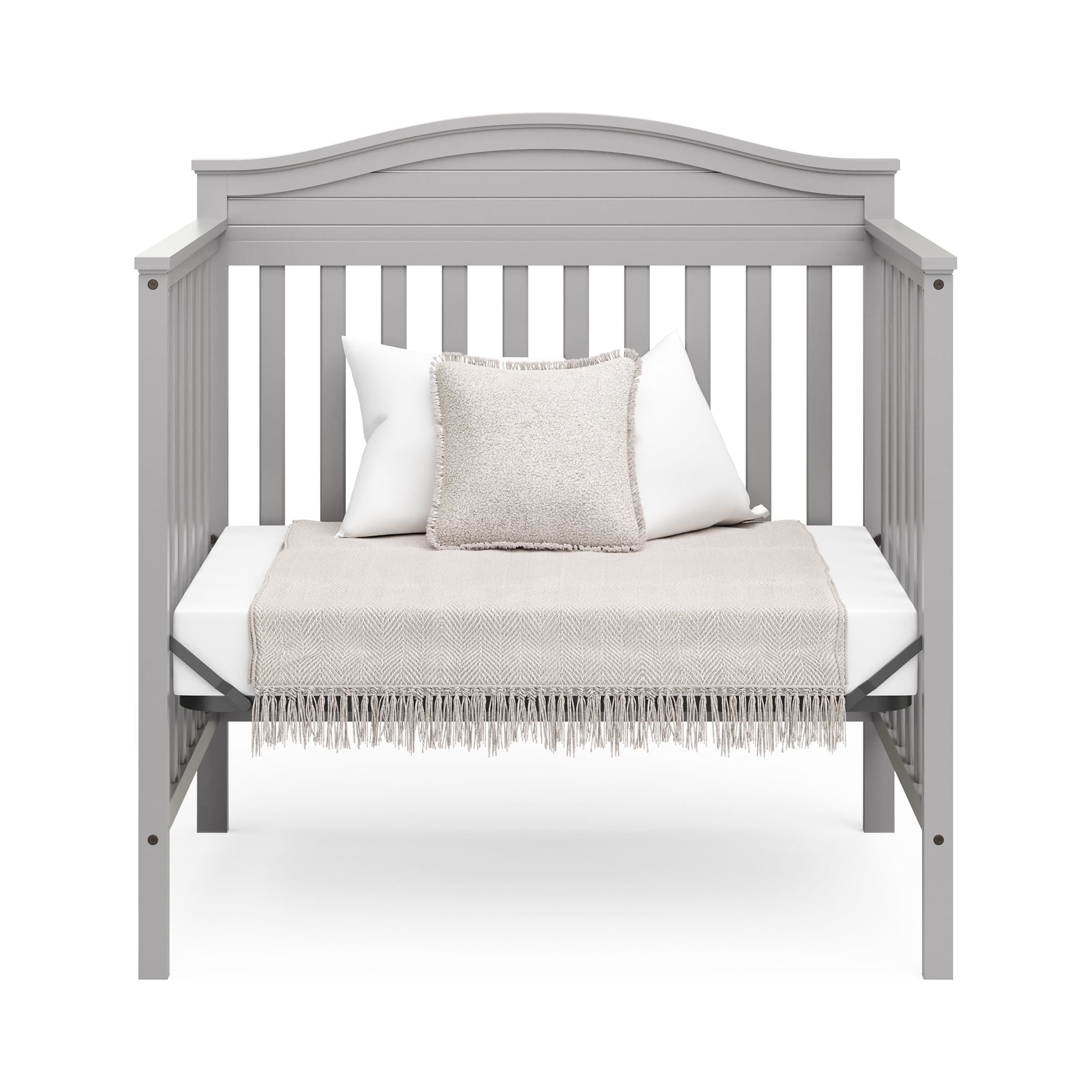 Graco Stella 4-in-1 Convertible Baby Mini Crib with Mattress, Pebble Gray