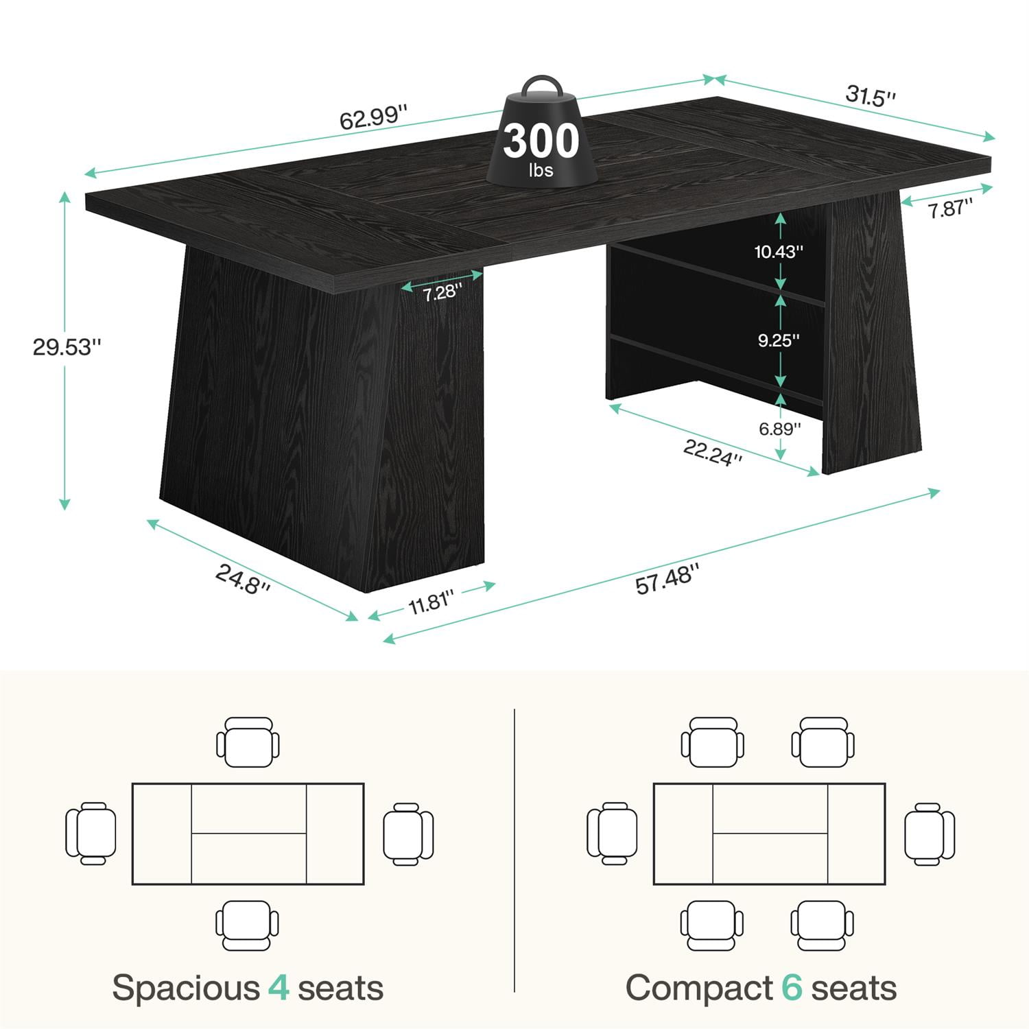 Demi Bonn 63" Office Desk, Sleek Modern Writing Table, Minimalist Desk for Home Office, Stylish Computer Station, Black