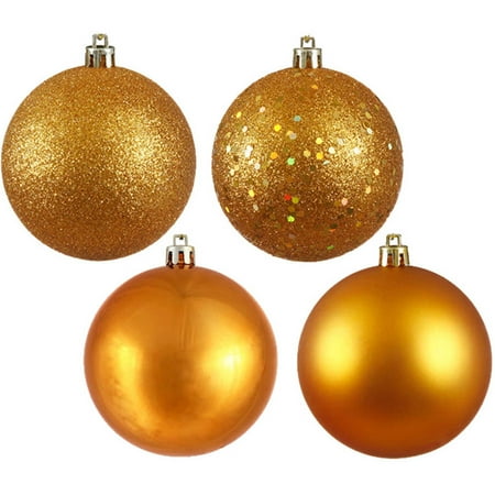 Vickerman 4" Antique Gold 4-Finish Ball Ornament Assortment, Set of 12