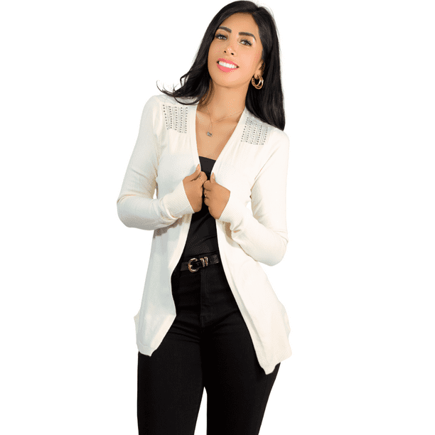Suéter Abierto de Mujer con Detalles en Estoperoles Suéter Cardigan UNITALLA