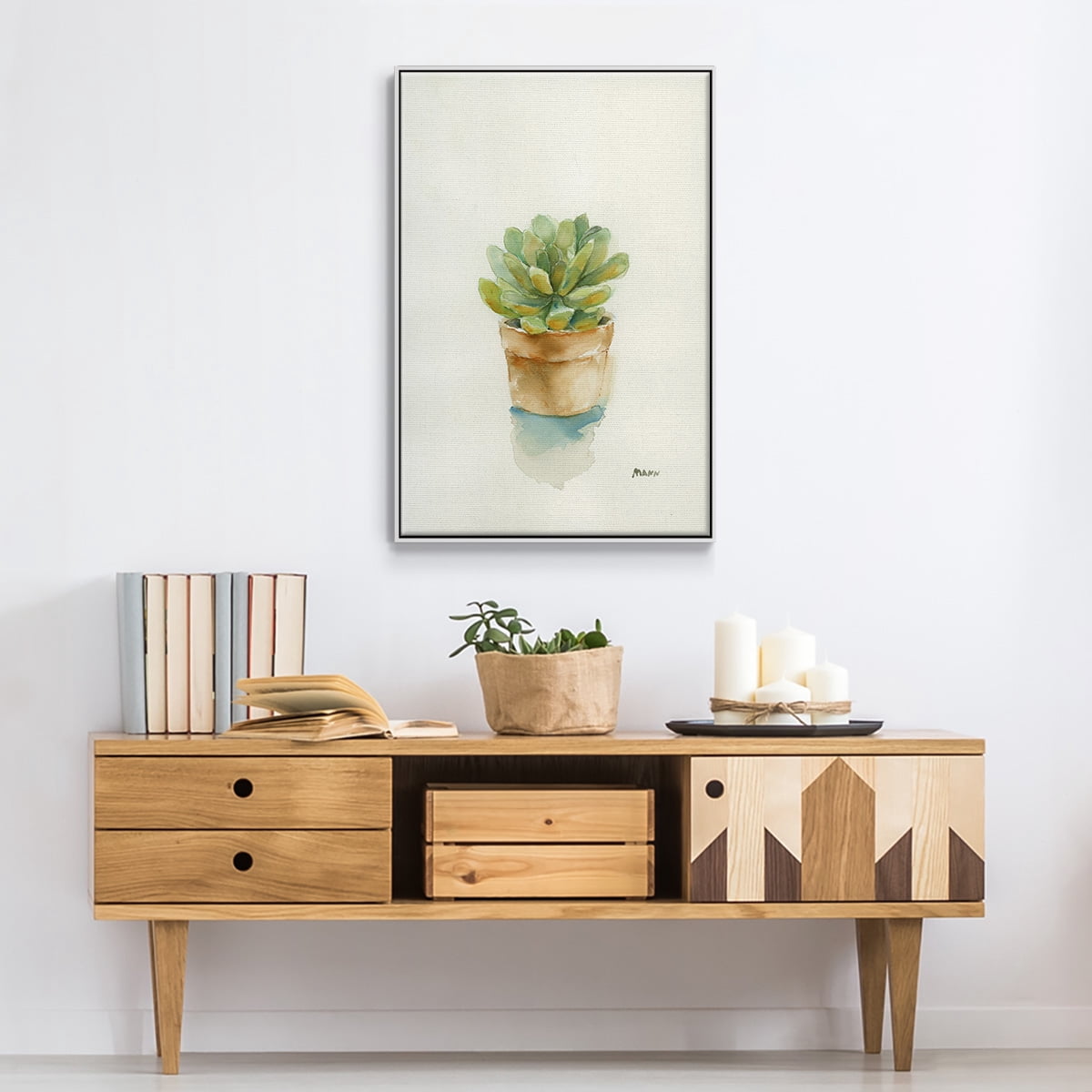 Succulent II Framed Premium Gallery Wrapped Canvas - Ready to Hang - 17 x 25 - White Floating Frame