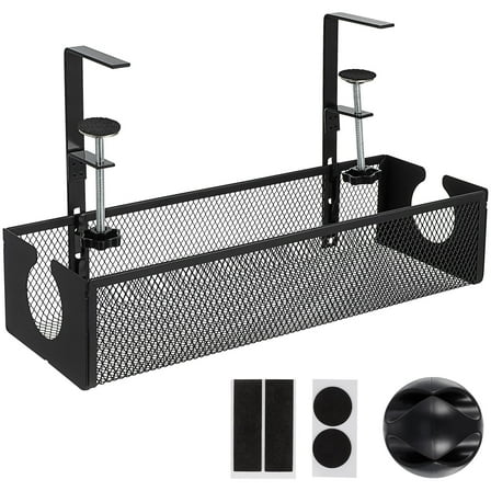 WRITWAA Desk Wire Holder Black Carbon Steel Under Desk Storage Basket 1 Set For Professionals