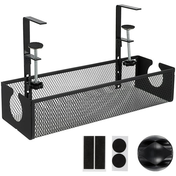WRITWAA Desk Wire Holder Black Carbon Steel Under Desk Storage Basket 1 Set For Professionals