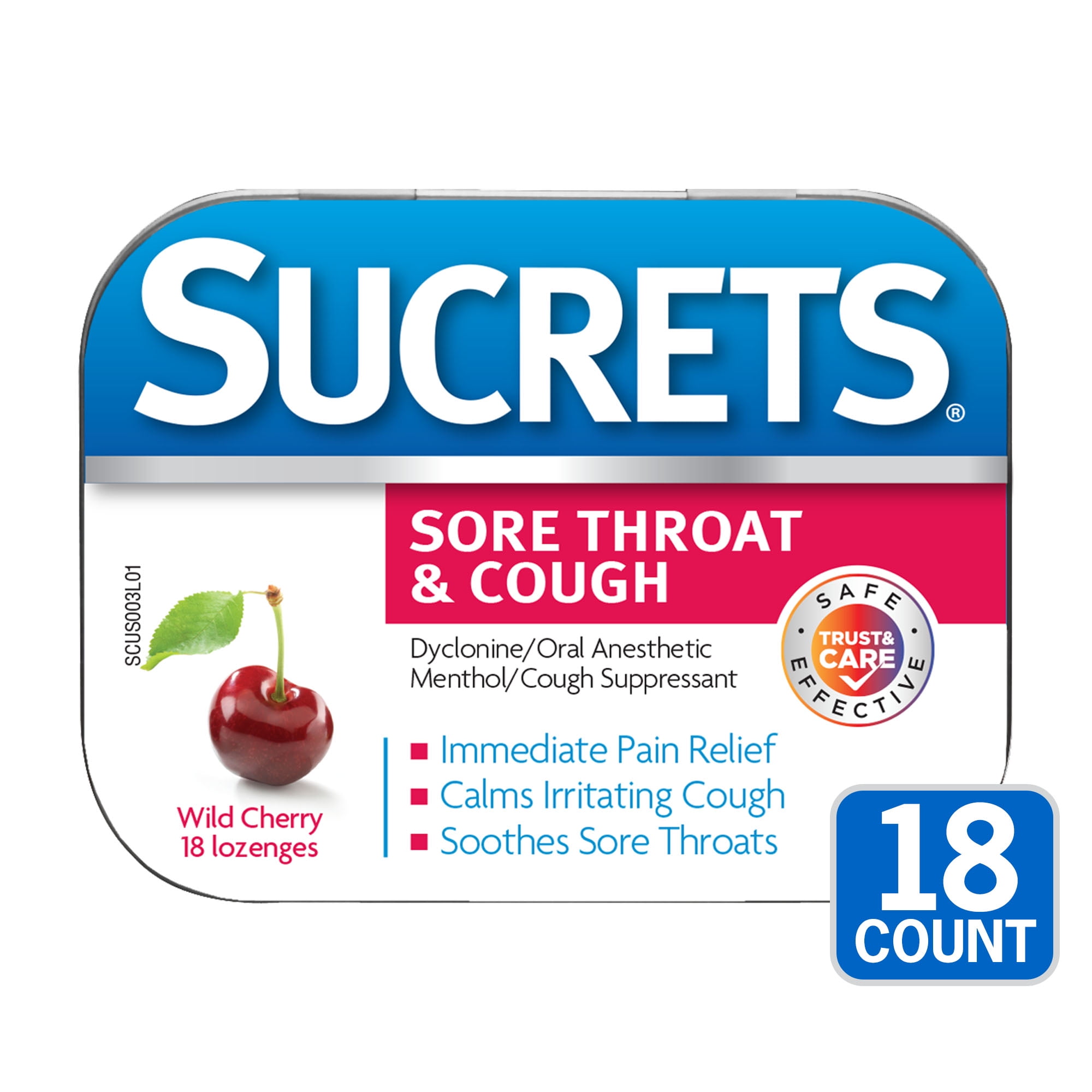 (3 pack) Sucrets Sore Throat Lozenges, Wild Cherry Flavor, 18 Count
