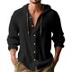 thumbnail image 3 of Camisa casual de color sólido para hombre, cárdigan de algodón y lino con capucha y cordón, camiseta de playa holgada moderna y versátil, 3 of 4