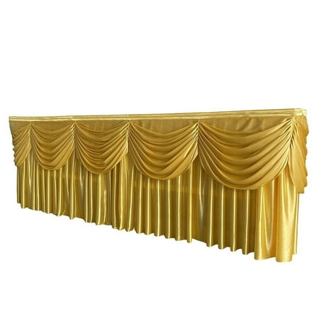 

2 Pack Table Skirt Wrinkle Free Polyester Table Skirt Cloth Romantic Table Skirt For Wedding Birthday Halloween Christmas Banquet Champagne Tower Candle-Gold+Gold-1x0.75m