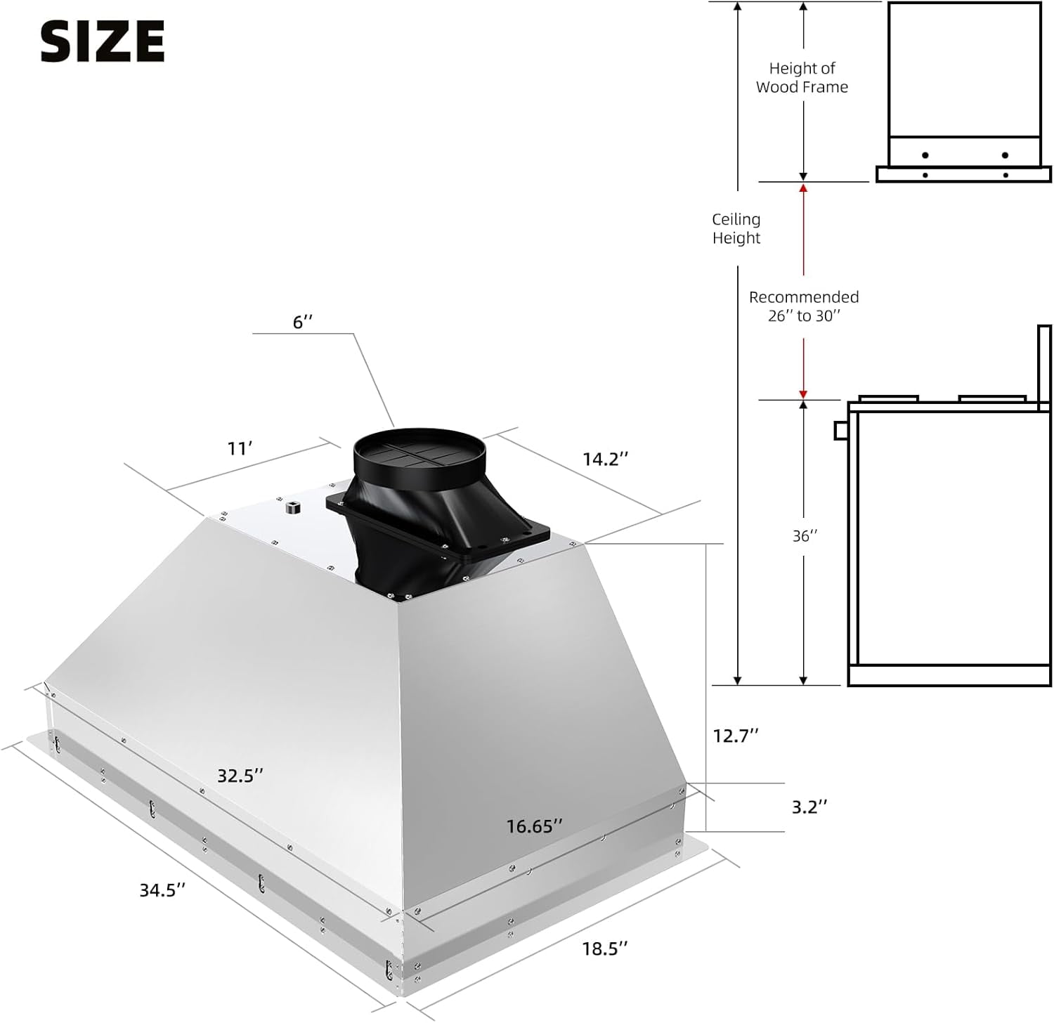 36 Inch Insert Range Hood with Voice/Gesture/Touch Control, 900 CFM Built-in Kitchen Hood Vent with 4 Speed Exhaust Fan, Memory Mode, Adjustable Lights, Ducted/Ductless Convertible