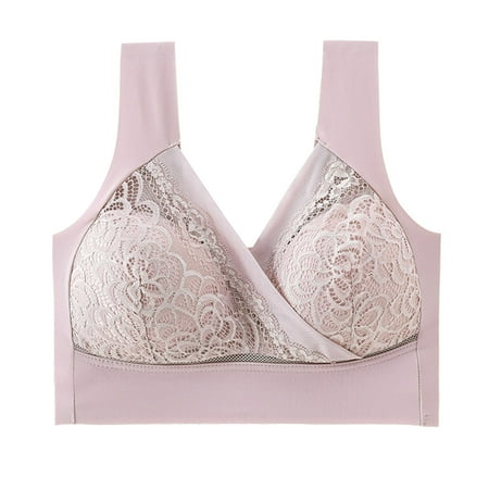 JAKANYQ Female Bra Traceless Underwear Thin Cup Wireless Gathering Tank Top Lace Edge Large Sleep Bra Attractive Elegant
