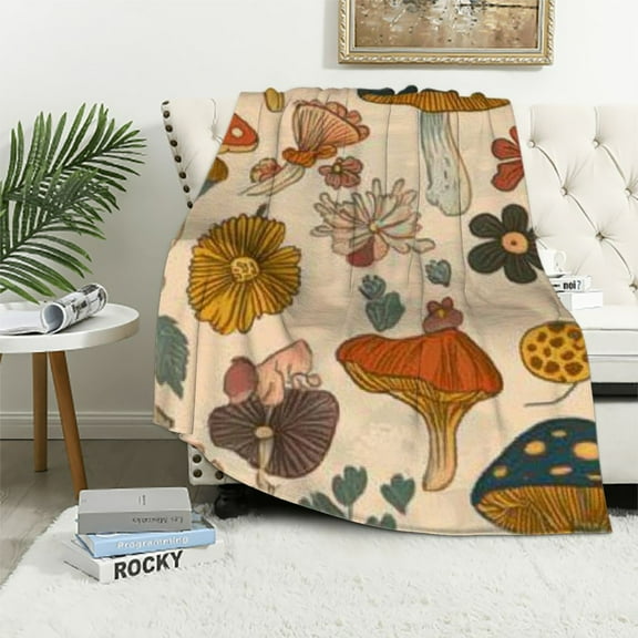 Patifu Mushrooms Flowers Pattern Warm Lightweight Blanket Soft Fleece Throw Blanket for All Seasons 40x50in