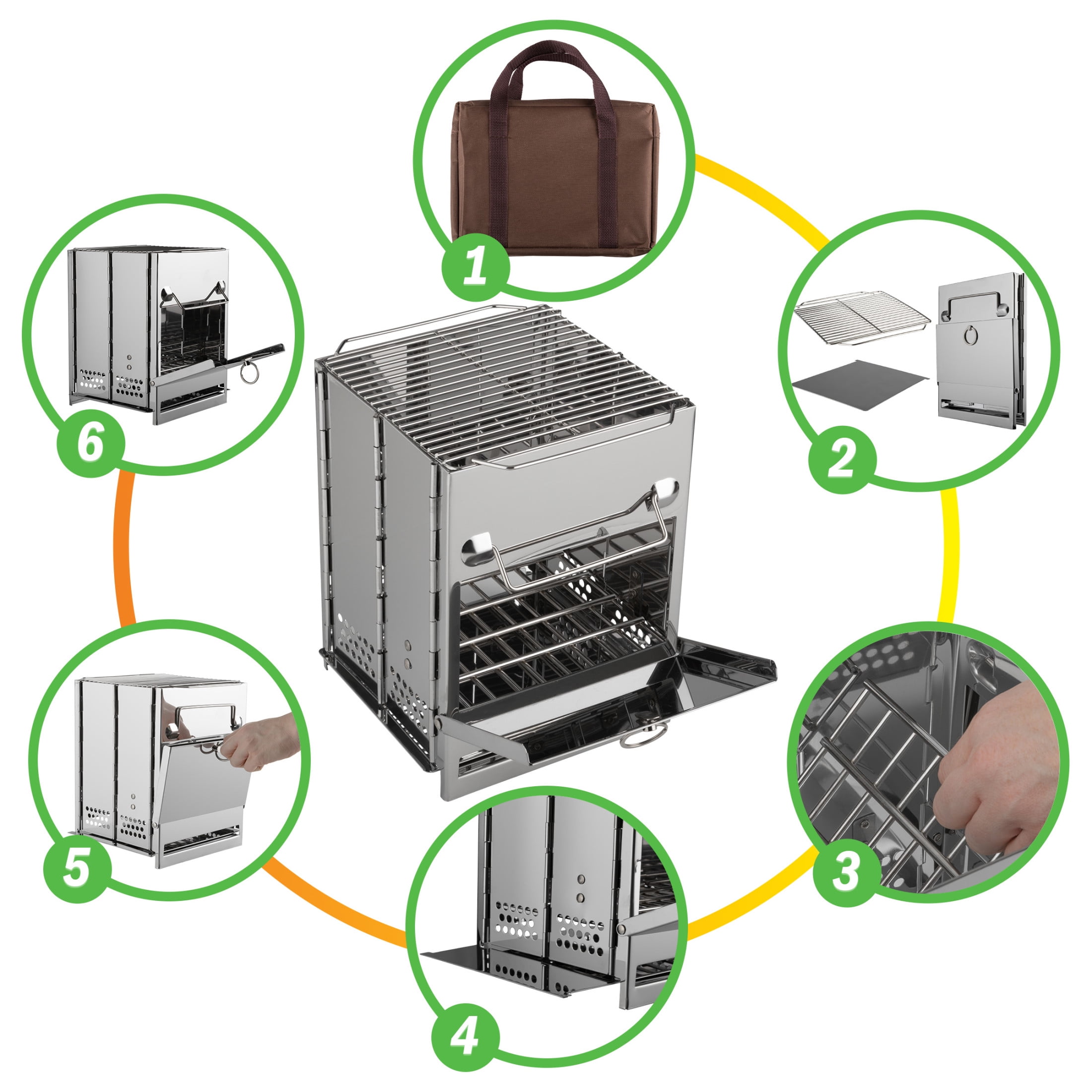 Wakeman Outdoors Camping Stove - Foldable Wood Burning Rocket Stove Portable Grill