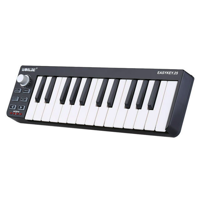 Graflsoa Worlde Easykey.25 - Clavier MIDI USB 25 Touches, Plug & Play pour Windows & Mac, Design en Plastique Noir Compact, Contrôleur de Musique Léger et Portable