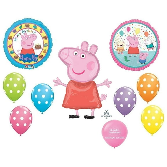 10pc. Peppa Pig Happy Birthday Balloon Set Bouquet