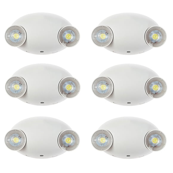 Ciata Lighting Luz de pared de emergencia de cabeza redonda con batería de respaldo 120-277 V Iluminación de emergencia ajustable de dos cabezales comercial para el hogar en acabado blanco - Paquete d