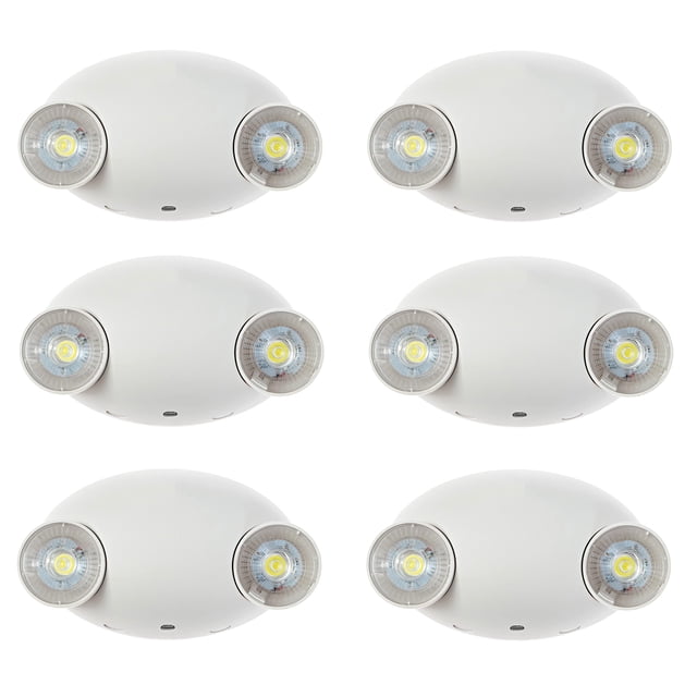 Ciata Lighting Luz de pared de emergencia de cabeza redonda con batería de respaldo 120-277 V Iluminación de emergencia ajustable de dos cabezales comercial para el hogar en acabado blanco - Paquete d