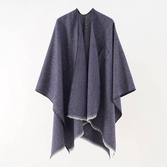 Xiao Hua Poncho elegante para mujer, suave, con abertura frontal, para primavera, otoño e invierno, azul marino
