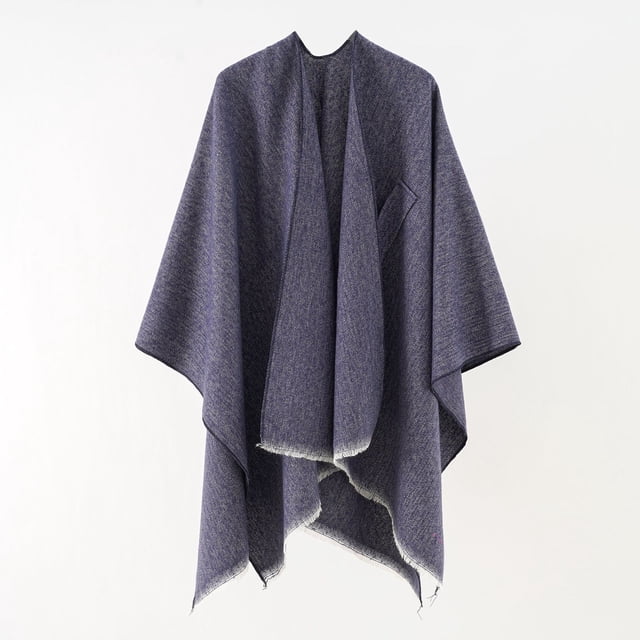 Xiao Hua Poncho elegante para mujer, suave, con abertura frontal, para primavera, otoño e invierno, azul marino