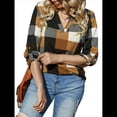 thumbnail image 2 of Blusas de Trabajo Básicas Informales para Mujer, con Cuello en V, Estampado A Cuadros, Puños y Larga. Amarillo 5XL, 2 of 7
