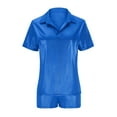 thumbnail image 5 of Viluyesy Round Neck T-Shirt and Shorts Set for Womens Solid Color Tops Elastic Waist Short Pants Fashionable Tight Lapel Collar Shirt and Shorts Sets Two PC Blue Size S, 5 of 7