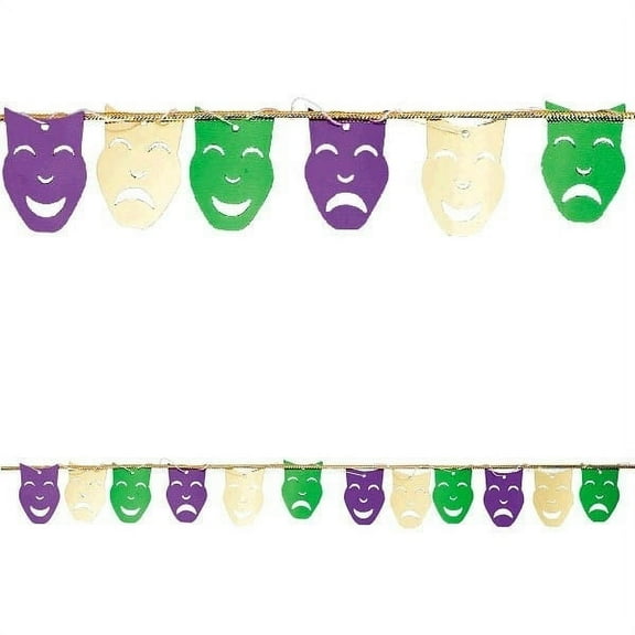 Mardi Gras String Garland Comedy Tragedy Foil Mask 9 ft