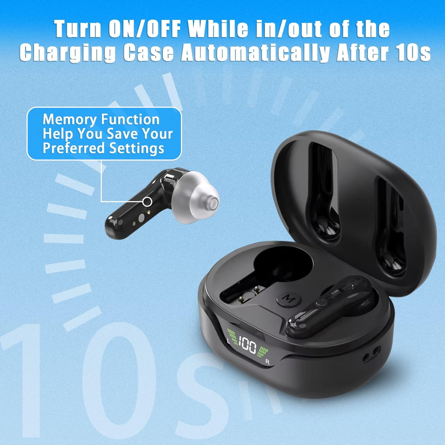 Adofi Hearing Aids, Rechargeable Hearing Aids for Seniors with Noise Cancelling, Hearing Amplifier for Adults Hearing Loss Device with LED Power Display, Digital Amplifier Into Ear No Squealing-Black